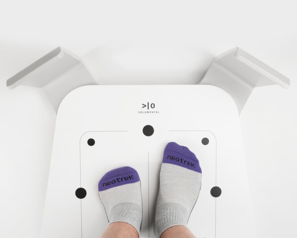 Partial foot amputee being accurately measured on Volumental scanner